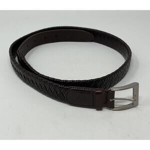Columbia Sporting Goods Brown Leather Belt Mens 38/95 Laced‎ Braid Pewter Buckle